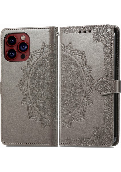 iPhone 15 Pro Max ile Uyumlu El Standı Fonksiyonlu Cüzdan Kabartmalı Pu Deri Kart Tutucu (Yurt Dışından)