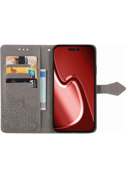 iPhone 15 Pro Max ile Uyumlu El Standı Fonksiyonlu Cüzdan Kabartmalı Pu Deri Kart Tutucu (Yurt Dışından)