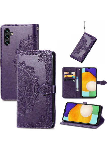 Samsung Galaxy A13 5g ile Uyumlu El Standı Fonksiyonlu Cüzdan Kabartmalı Pu Deri Kart Tutucu (Yurt Dışından)