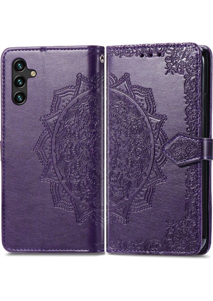 Samsung Galaxy A13 5g ile Uyumlu El Standı Fonksiyonlu Cüzdan Kabartmalı Pu Deri Kart Tutucu (Yurt Dışından)