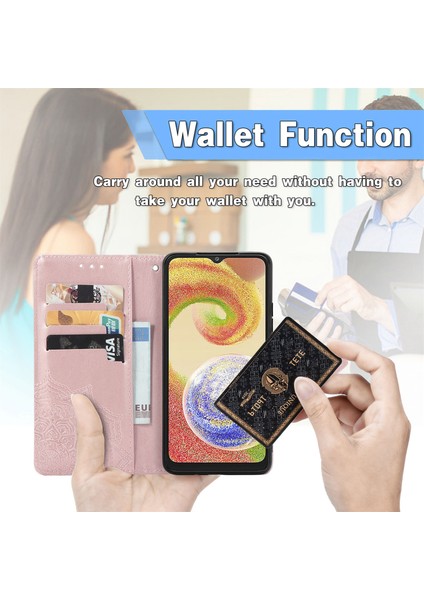 Samsung Galaxy A04 ile Uyumlu El Standı Fonksiyonlu Cüzdan Kabartmalı Pu Deri Kart Tutucu (Yurt Dışından) indirimleri