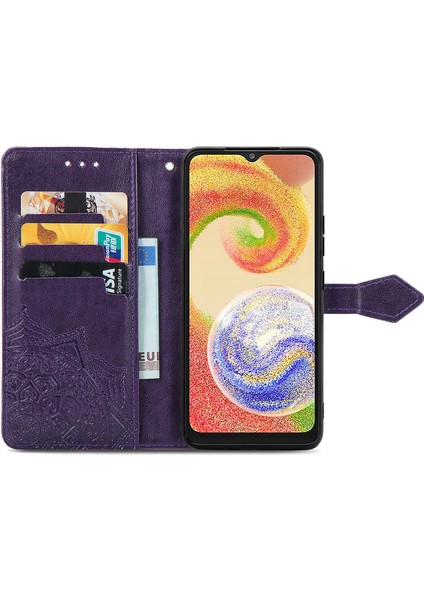 Samsung Galaxy A04 ile Uyumlu El Standı Fonksiyonlu Cüzdan Kabartmalı Pu Deri Kart Tutucu (Yurt Dışından) fırsatları