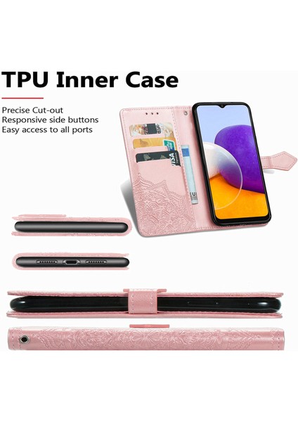 Samsung Galaxy A22 5g ile Uyumlu El Standı Fonksiyonlu Cüzdan Kabartmalı Pu Deri Kart Tutucu (Yurt Dışından) fırsatları