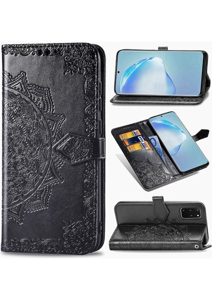 Samsung Galaxy S20 Plus ile Uyumlu El Standı Fonksiyonlu Cüzdan Kabartmalı Pu Deri Kart Tutucu (Yurt Dışından)