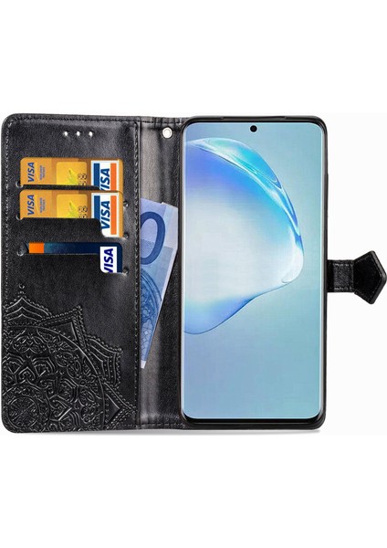 Samsung Galaxy S20 Plus ile Uyumlu El Standı Fonksiyonlu Cüzdan Kabartmalı Pu Deri Kart Tutucu (Yurt Dışından)