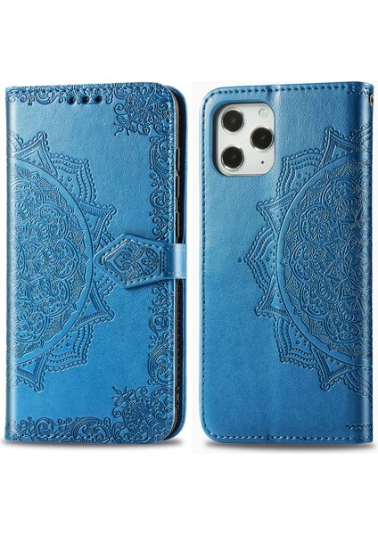 iPhone 12 Pro Max ile Uyumlu El Standı Fonksiyonlu Cüzdan Kabartmalı Pu Deri Kart Tutucu (Yurt Dışından)