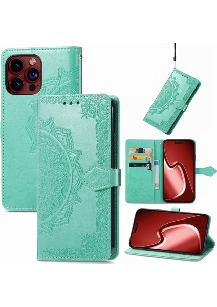 iPhone 15 Pro Max ile Uyumlu El Standı Fonksiyonlu Cüzdan Kabartmalı Pu Deri Kart Tutucu (Yurt Dışından)