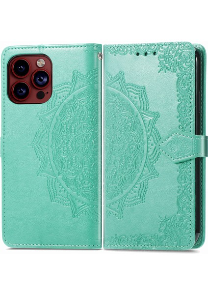 iPhone 15 Pro Max ile Uyumlu El Standı Fonksiyonlu Cüzdan Kabartmalı Pu Deri Kart Tutucu (Yurt Dışından)