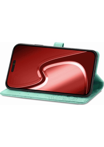 iPhone 15 Pro Max ile Uyumlu El Standı Fonksiyonlu Cüzdan Kabartmalı Pu Deri Kart Tutucu (Yurt Dışından)