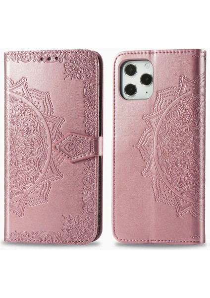 iPhone 12 Pro Max ile Uyumlu El Standı Fonksiyonlu Cüzdan Kabartmalı Pu Deri Kart Tutucu (Yurt Dışından)