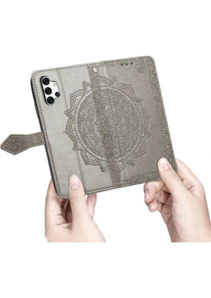 Samsung Galaxy A32 5g ile Uyumlu El Standı Fonksiyonlu Cüzdan Kabartmalı Pu Deri Kart Tutucu (Yurt Dışından)