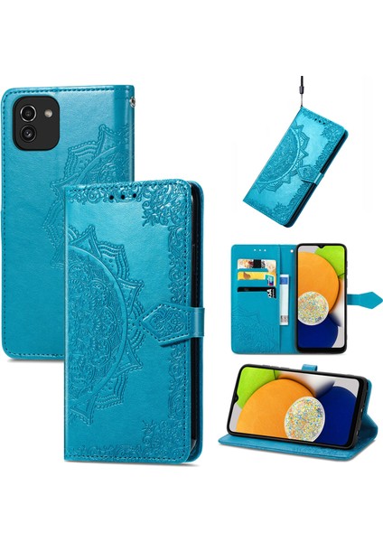 Samsung Galaxy A03 ile Uyumlu El Standı Fonksiyonlu Cüzdan Kabartmalı Pu Deri Kart Tutucu (Yurt Dışından)