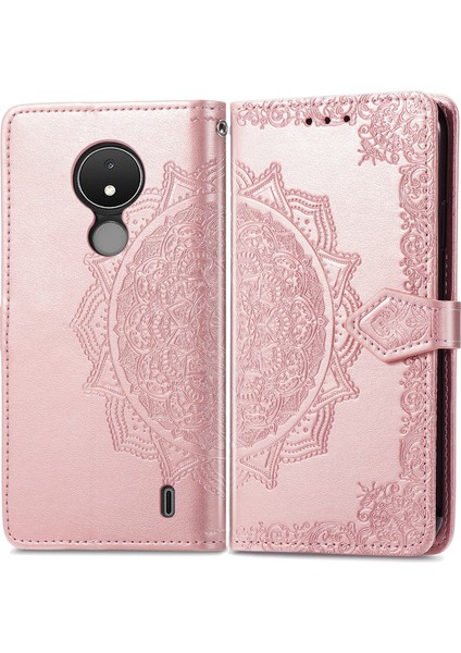 Nokia C21 ile Uyumlu El Standı Fonksiyonlu Cüzdan Kabartmalı Pu Deri Kart Tutucu (Yurt Dışından) modelleri