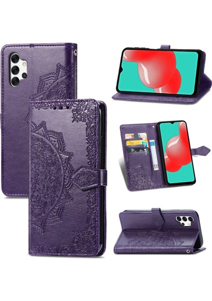 Samsung Galaxy A32 5g ile Uyumlu El Standı Fonksiyonlu Cüzdan Kabartmalı Pu Deri Kart Tutucu (Yurt Dışından)