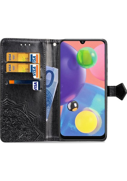 Samsung Galaxy A70S ile Uyumlu El Standı Fonksiyonlu Cüzdan Kabartmalı Pu Deri Kart Tutucu (Yurt Dışından)