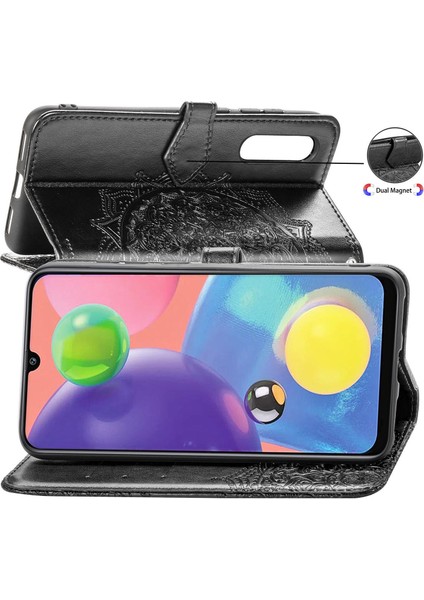 Samsung Galaxy A70S ile Uyumlu El Standı Fonksiyonlu Cüzdan Kabartmalı Pu Deri Kart Tutucu (Yurt Dışından)
