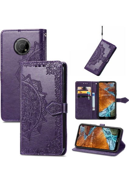 Nokia G300 ile Uyumlu El Standı Fonksiyonlu Cüzdan Kabartmalı Pu Deri Kart Tutucu (Yurt Dışından)