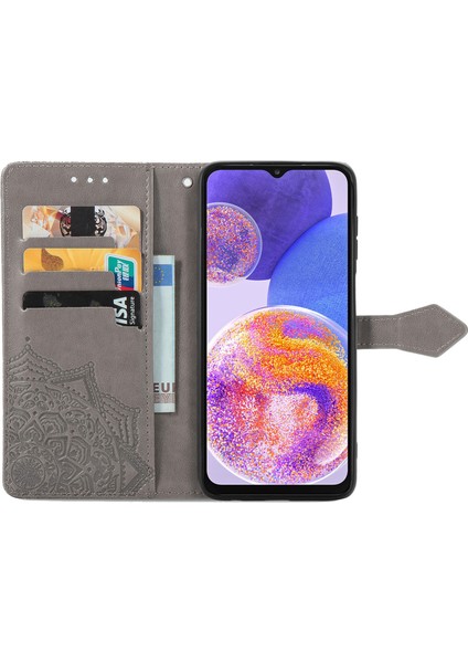 Samsung Galaxy A23 ile Uyumlu El Standı Fonksiyonlu Cüzdan Kabartmalı Pu Deri Kart Tutucu (Yurt Dışından) fırsatları