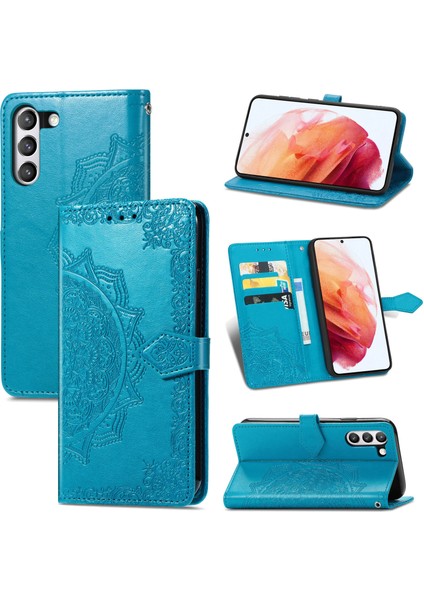 Samsung Galaxy S21 Fe ile Uyumlu El Standı Fonksiyonlu Cüzdan Kabartmalı Pu Deri Kart Tutucu (Yurt Dışından)