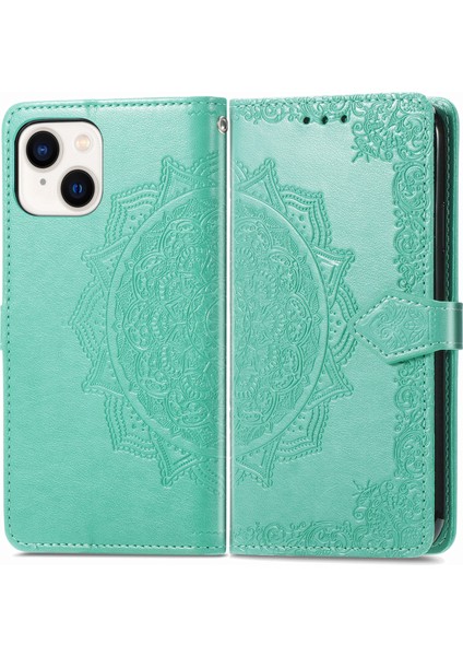 iPhone 14 Plus ile Uyumlu El Standı Fonksiyonlu Cüzdan Kabartmalı Pu Deri Kart Tutucu (Yurt Dışından)