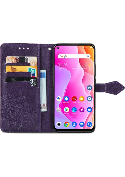Tcl 10L ile Uyumlu El Standı Fonksiyonlu Cüzdan Kabartmalı Pu Deri Kart Tutucu (Yurt Dışından)
