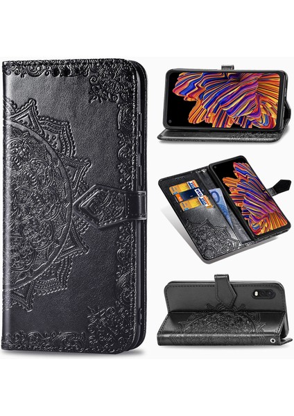 Samsung Galaxy x Cover Pro ile Uyumlu El Standı Fonksiyonlu Cüzdan Kabartmalı Pu Deri Kart Tutucu (Yurt Dışından)