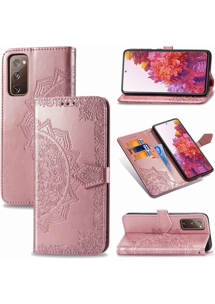 Samsung Galaxy S20 Fe ile Uyumlu El Standı Fonksiyonlu Cüzdan Kabartmalı Pu Deri Kart Tutucu (Yurt Dışından)