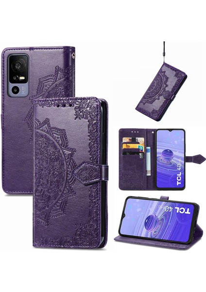 Tcl 40R ile Uyumlu El Standı Fonksiyonlu Cüzdan Kabartmalı Pu Deri Kart Tutucu (Yurt Dışından)