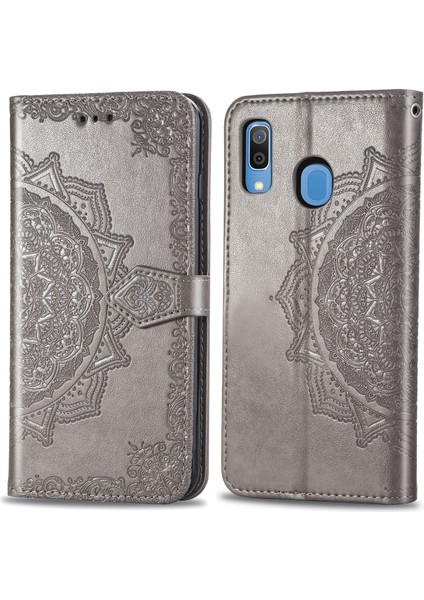 Samsung Galaxy A30/A20 ile Uyumlu El Standı Fonksiyonlu Cüzdan Kabartmalı Pu Deri Kart Tutucu (Yurt Dışından)