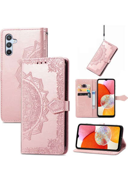 Samsung Galaxy A14 4g ile Uyumlu El Standı Fonksiyonlu Cüzdan Kabartmalı Pu Deri Kart Tutucu (Yurt Dışından)