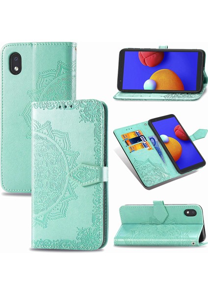 Samsung Galaxy A01 Core ile Uyumlu El Standı Fonksiyonlu Cüzdan Kabartmalı Pu Deri Kart Tutucu (Yurt Dışından)