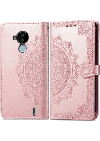 Nokia C30 ile Uyumlu El Standı Fonksiyonlu Cüzdan Kabartmalı Pu Deri Kart Tutucu (Yurt Dışından) modelleri