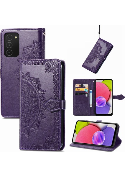 Samsung Galaxy A03S ile Uyumlu El Standı Fonksiyonlu Cüzdan Kabartmalı Pu Deri Kart Tutucu (Yurt Dışından)
