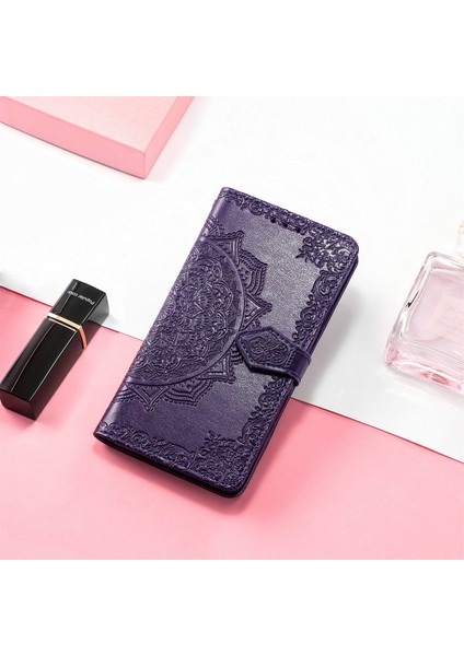 Huawei Y9A ile Uyumlu El Standı Fonksiyonlu Cüzdan Kabartmalı Pu Deri Kart Tutucu (Yurt Dışından) fiyatları