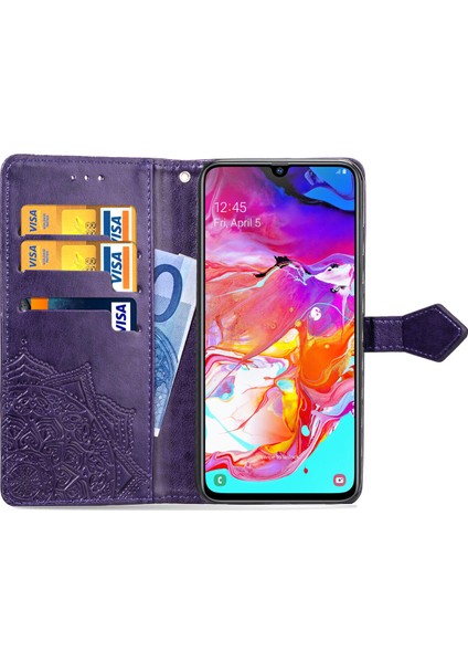 Samsung Galaxy A70 ile Uyumlu El Standı Fonksiyonlu Cüzdan Kabartmalı Pu Deri Kart Tutucu (Yurt Dışından) fırsatları