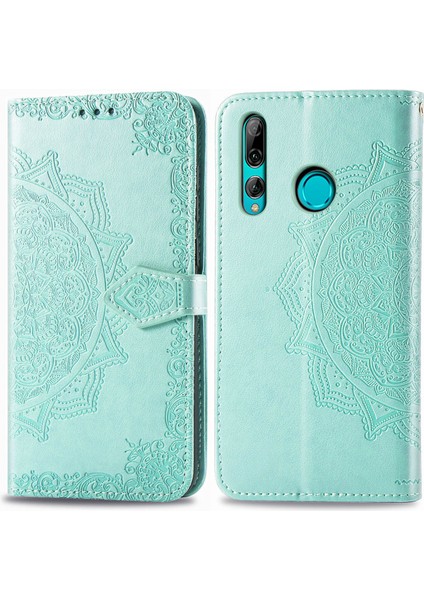 Huawei Y9 Prime 2019 ile Uyumlu El Standı Fonksiyonlu Cüzdan Kabartmalı Pu Deri Kart Tutucu (Yurt Dışından)