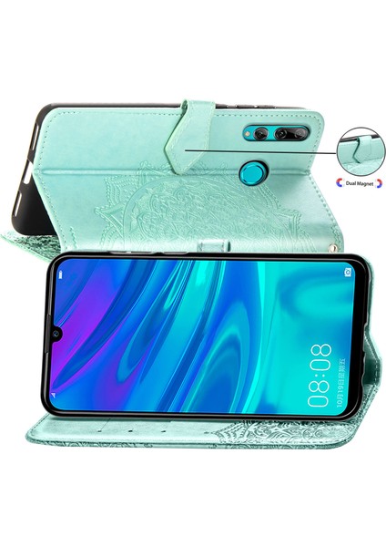 Huawei Y9 Prime 2019 ile Uyumlu El Standı Fonksiyonlu Cüzdan Kabartmalı Pu Deri Kart Tutucu (Yurt Dışından)