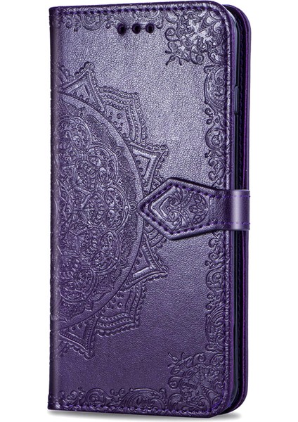iPhone 12 Pro Max ile Uyumlu El Standı Fonksiyonlu Cüzdan Kabartmalı Pu Deri Kart Tutucu (Yurt Dışından)