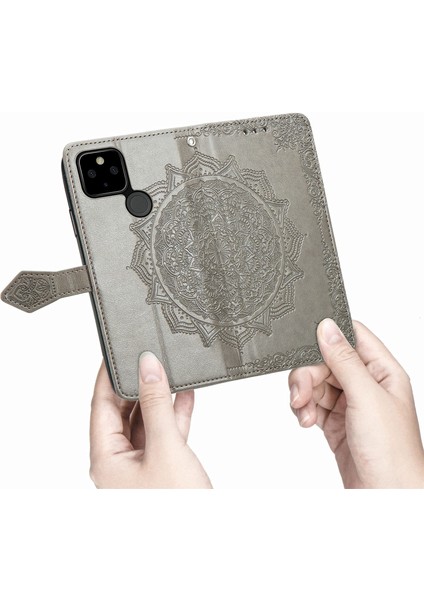 Google Pixel 5A 5g ile Uyumlu El Standı Fonksiyonlu Cüzdan Kabartmalı Pu Deri Kart Tutucu (Yurt Dışından) fiyatları