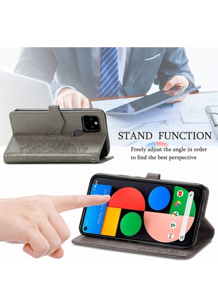 Google Pixel 5A 5g ile Uyumlu El Standı Fonksiyonlu Cüzdan Kabartmalı Pu Deri Kart Tutucu (Yurt Dışından) modelleri