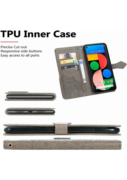 Google Pixel 5A 5g ile Uyumlu El Standı Fonksiyonlu Cüzdan Kabartmalı Pu Deri Kart Tutucu (Yurt Dışından) fırsatları
