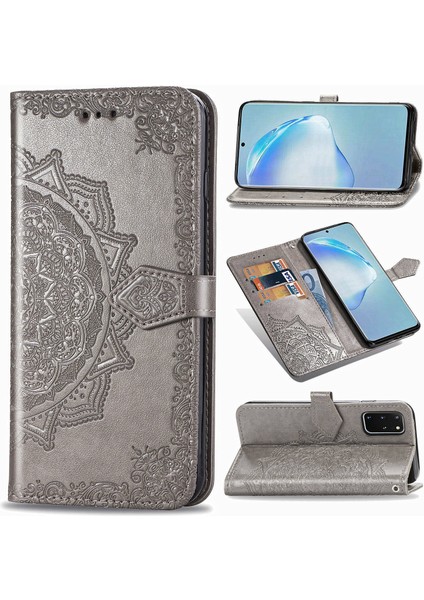 Samsung Galaxy S20 Plus ile Uyumlu El Standı Fonksiyonlu Cüzdan Kabartmalı Pu Deri Kart Tutucu (Yurt Dışından)