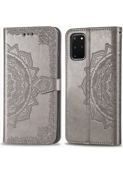 Samsung Galaxy S20 Plus ile Uyumlu El Standı Fonksiyonlu Cüzdan Kabartmalı Pu Deri Kart Tutucu (Yurt Dışından)