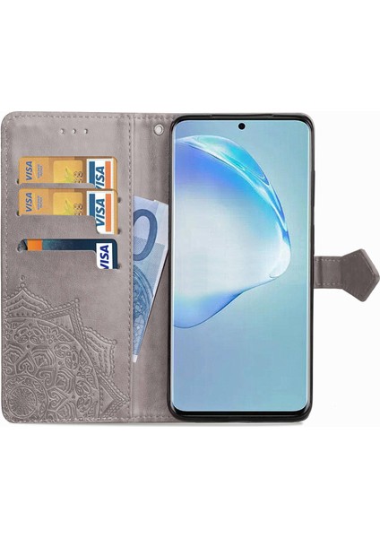 Samsung Galaxy S20 Plus ile Uyumlu El Standı Fonksiyonlu Cüzdan Kabartmalı Pu Deri Kart Tutucu (Yurt Dışından)