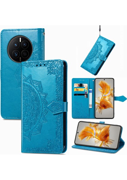 Huawei Mate 50 ile Uyumlu El Standı Fonksiyonlu Cüzdan Kabartmalı Pu Deri Kart Tutucu (Yurt Dışından)