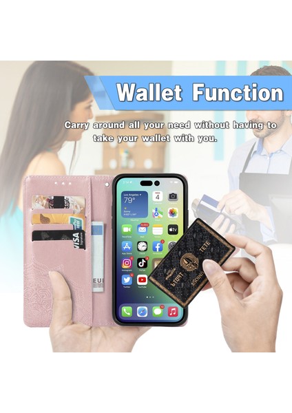 iPhone 14 Pro ile Uyumlu El Standı Fonksiyonlu Cüzdan Kabartmalı Pu Deri Kart Tutucu (Yurt Dışından) indirimleri