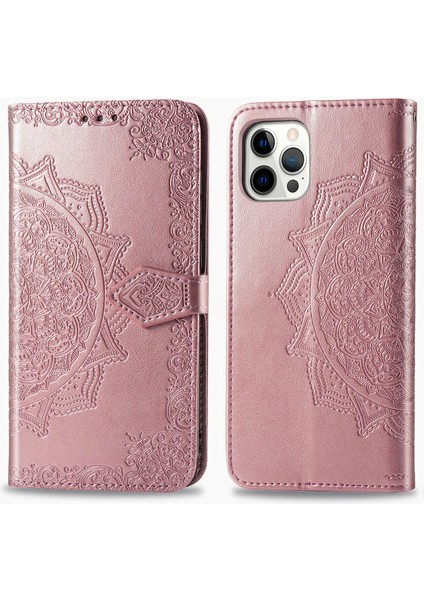 iPhone 12/12 Pro ile Uyumlu El Standı Fonksiyonlu Cüzdan Kabartmalı Pu Deri Kart Tutucu (Yurt Dışından) indirimleri