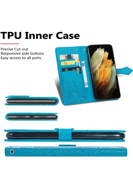 Samsung Galaxy S21 Ultra ile Uyumlu El Standı Fonksiyonlu Cüzdan Kabartmalı Pu Deri Kart Tutucu (Yurt Dışından) fırsatları