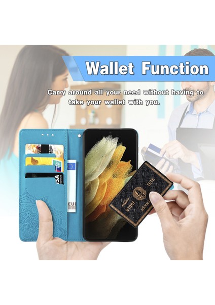Samsung Galaxy S21 Ultra ile Uyumlu El Standı Fonksiyonlu Cüzdan Kabartmalı Pu Deri Kart Tutucu (Yurt Dışından) indirimleri