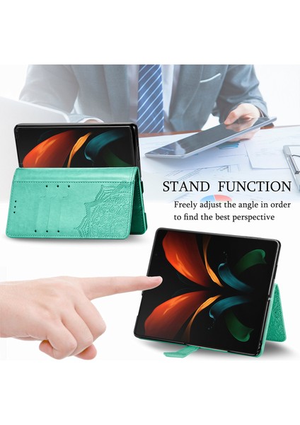 Samsung Galaxy Z Fold 2 ile Uyumlu El Standı Fonksiyonlu Cüzdan Kabartmalı Pu Deri Kart Tutucu (Yurt Dışından)